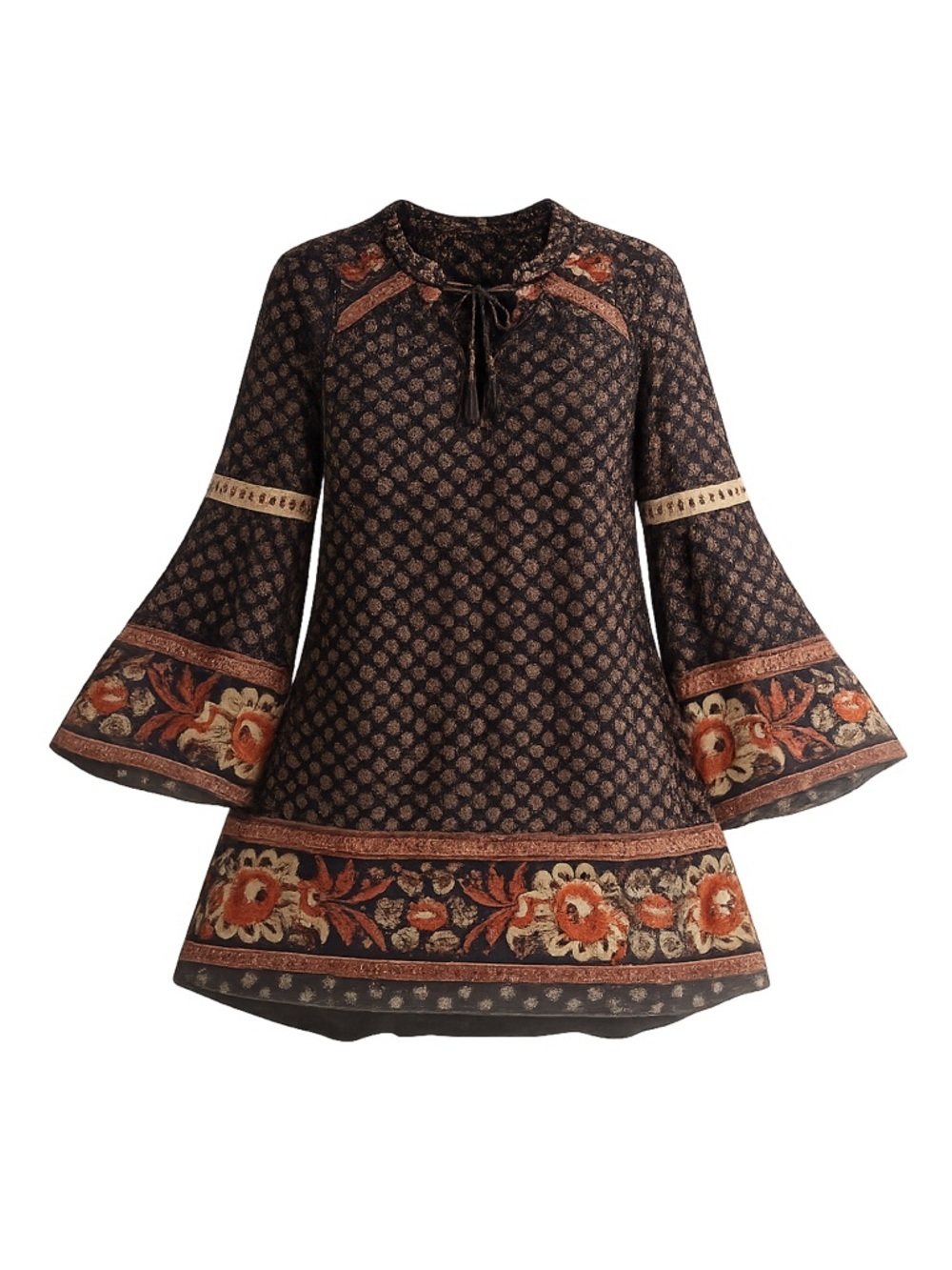 Women's Umgee Top Size S Black Floral Bell Sleeve
117